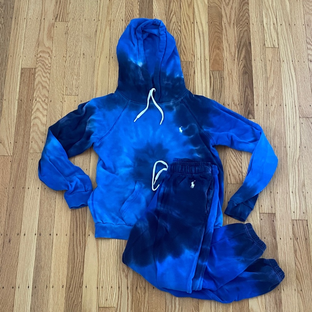 POLO RL Blue Tie-Dye Hoodie and Joggers Set